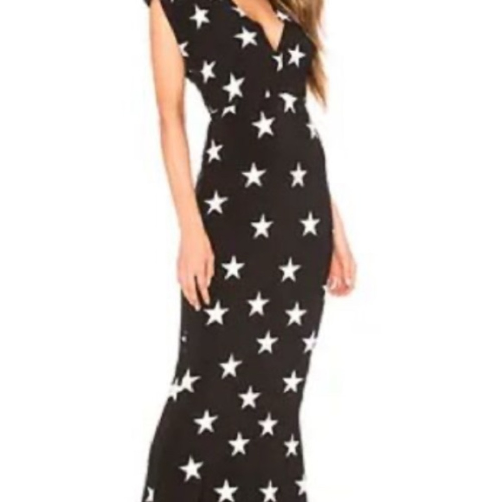NWT Norma KamalI Black and White Star Print Maxi V Neck Dress Size Small